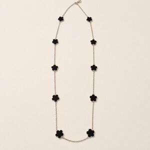 Jardin Black Enamel Flower Station Necklace Silver Tone 36” NWT